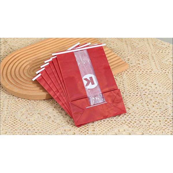 Customized Window SOS Kraft Paper Bag Stand Pouch With Tie Use For Baked Food