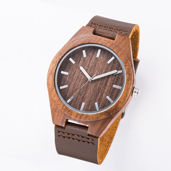 Charm Bamboo Wood Mens Watches Brown Leather Strap Japan Movement Quartz