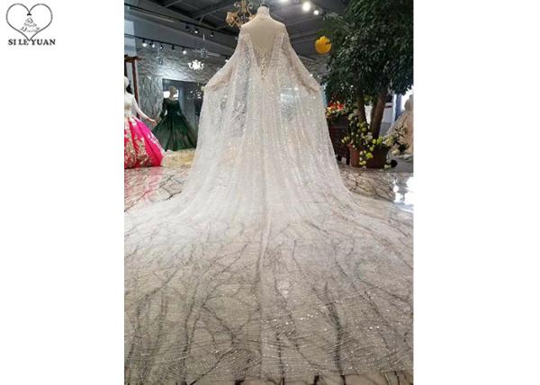 Mermaid Silver Sequin Wedding Dress Inside Bead Tassels  Dress Outside Cloak