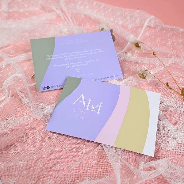 Impresión de logotipos personalizados Tarjetas de comentarios comerciales en púrpura para la promoción de pequeñas empresas