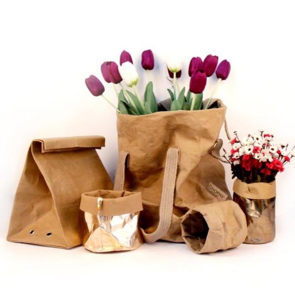 0.55mm Washble Kraft Paper Storage Bags Light Reusable Paper Bag Seedling Pots