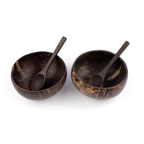 Customized Coconut Bowl with Flower Pattern Shell and Wooden Spoon Set Customized Box
