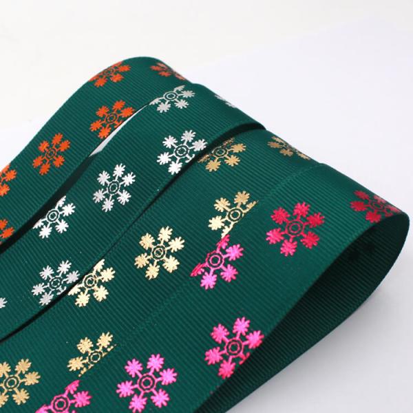 Dark Green Hot Foil Ribbon , Flowers Printing Thin Gift Wrap Ribbon