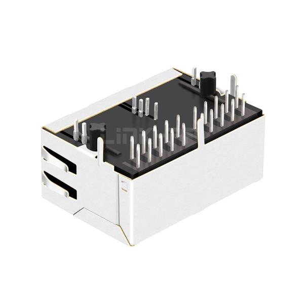 LPJG26843AFNL 100/1000 Base-T Tab Down Green/Green LED 1x2 Port RJ45 Magnetic Connectors
