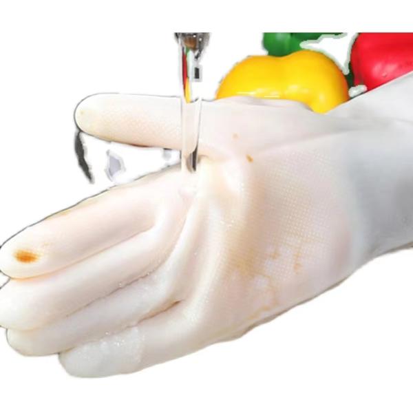 Waterproof Kitchen Dishwashing Gloves 38cm Household White Nitrile Glove