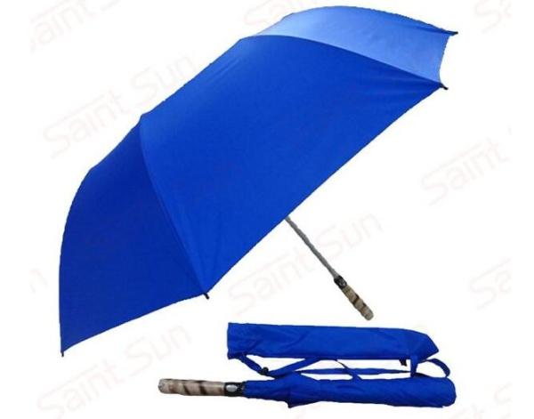 Light Blue Foldable Golf Umbrella Fibreglass Ribs Bamboo Handle 14mm Steel Shaft