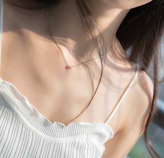 Rhodium Plated Small Pink Heart Valentine'S Day Women'S 925 Sterling Silver Pendants