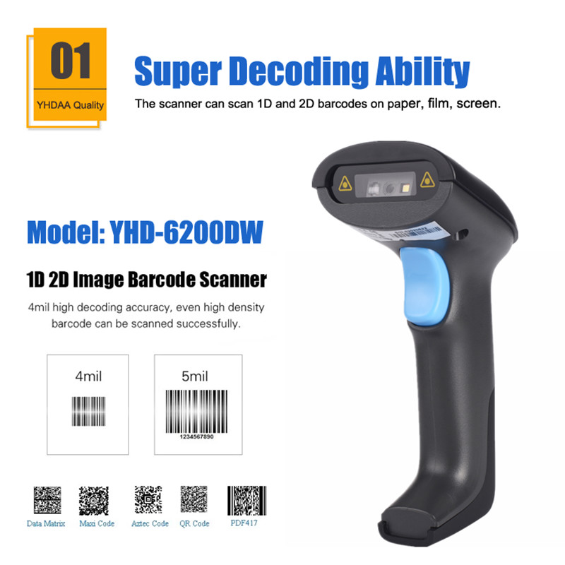 Дизайн YHD-6200DW беспроводного 2.4G блока развертки штрихкода USB 2D эргономический