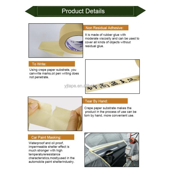 Automotive Body Shop Crepe Painters Masking Tape With 120 Degree Temperature Resistance