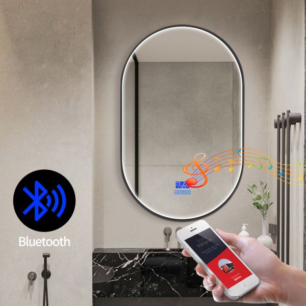 Waterproof Ip44 Arch Bathroom Mirror Custom Size LED Mirror With Black / Gold Frame