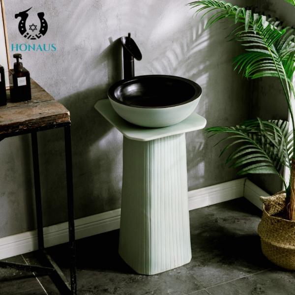 OEM Colored Ceramic Pedestal Wash Basin Round Pedestal Sink American Style