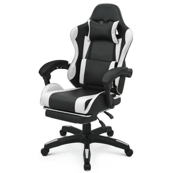 Swivel Gaming Chair with Footrest Headrest Lumbar Support Black High Back Other Style