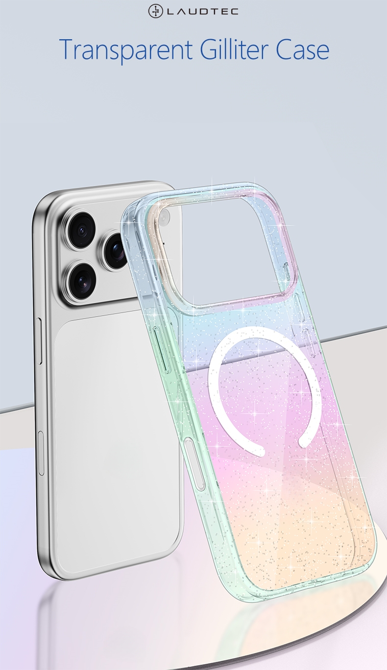 Transparent Magnetic Glitter Ultra-thin Protective case for iPhone 17 Series TPU Shockproof Iridescent Gradient Colors OEM/ODM