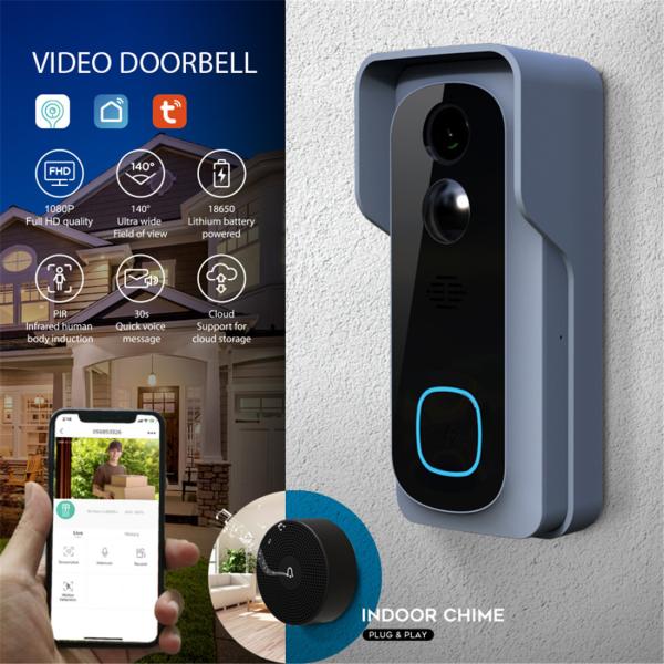 Battery Doorbell Video Doorbell IP65 Waterproof 1080P Works with Google Home & Alexa(MYQ-TD6)