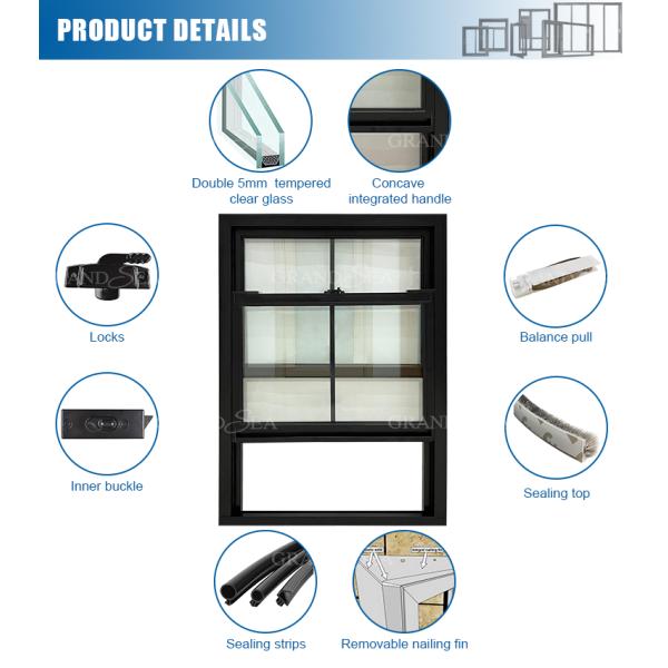 Hurricane Impact  Aluminium Single Hung Windows for House Tempered Glass Double Glazed Double Hung Windows