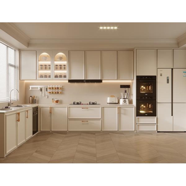 Armoire murale de cuisine moderne laquée beige et grise pour l'Ouganda