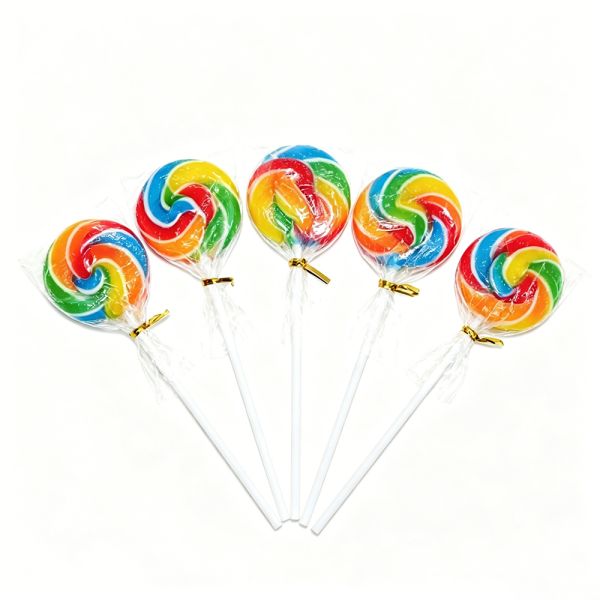 Hard Candy Assorted Fruit Flavor Halal Sweets Colorful Rainbow Swirl Lollipops Candy