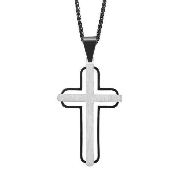 Vente à chaud Croix pendentif bleu et rose or Choker de prière métallique pour hommes Colliers en acier inoxydable Joyaux fin