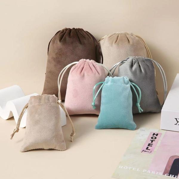 Small Packaging Drawstring Velvet Jewellery Bag Custom Logo Printed Soft Velvet Fabric