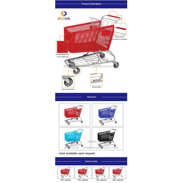 Commercial Colorful Shopping Basket Trolley Semi Plastic Powder Coating Surface