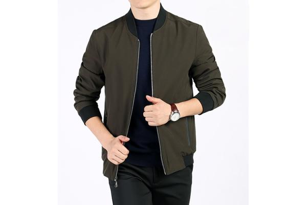Polyester Water - Resistant Men's Bomber Jackets Rib - Knit Standing Collar