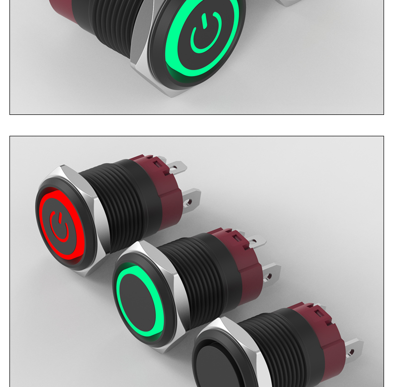 15A High Current Self-Locking LED Momentary Industrial Control Power Switch 16MM Alumina Push Button 1NO Waterproof IP65 Max