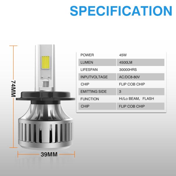 Luz delantera de motocicleta de alta potencia H4 para DC/AC de 8 a 80 V de voltaje y fuente de luz COB