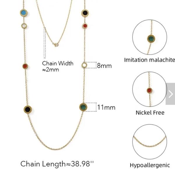 Multicolor Resin Beaded Chain Long Scatter Necklace Red Blue Green Orange
