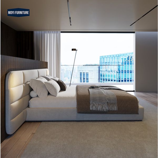 Linen Upholstered Bedroom Furniture Sets Hotel Grade Luxury Modern Villa Bed Double King Size Soft Bed Massage Sample