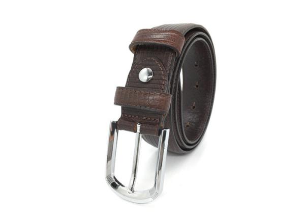 High Quality Lizard Grain Embossed Mens Leather Dress Belt 34mm Wide Polished Buckle