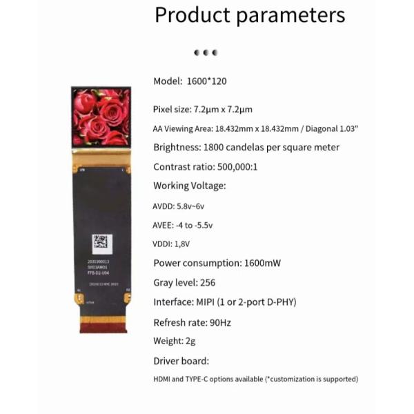 0.57 Inch Arduino Micro Oled Display 1600*1200 1800cd/M² Low Power Consumption