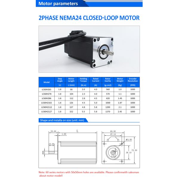 Lichuan 2-Axis DC Closed Loop Stepper Motor Drivers Controller Kit 2.8N.m 2Phase Nema24 DC24V~50V 4.0/4.5/5.0/5.8A 1000PPR