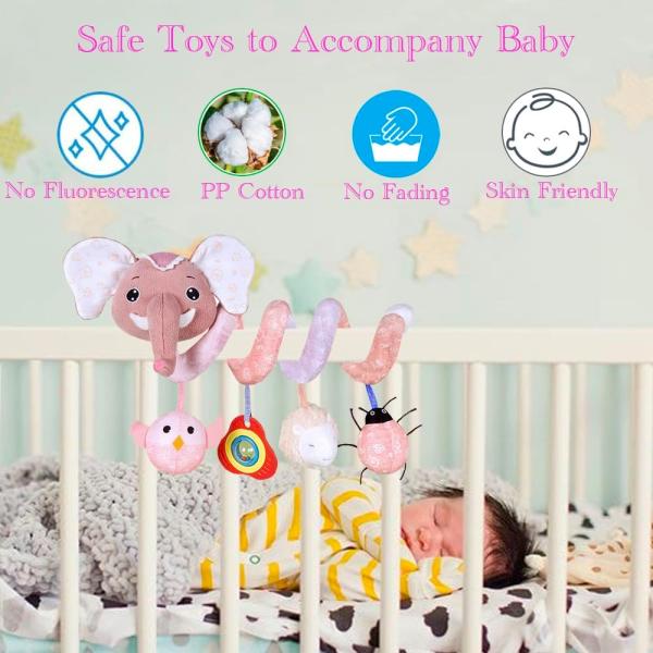 Unisex Baby Activity Spiral Hanging Toys for Stroller Car Seat Crib Bar Bassinet Mobile Musical Elephant Toys