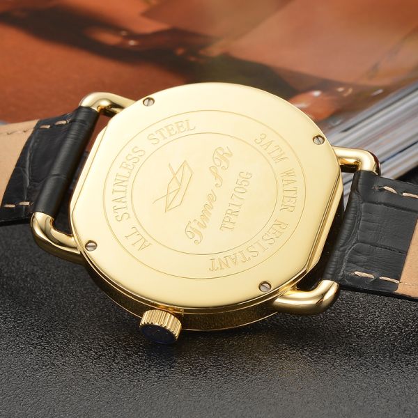 Elegant Black Quartz Watch With Genuine Leather Strap