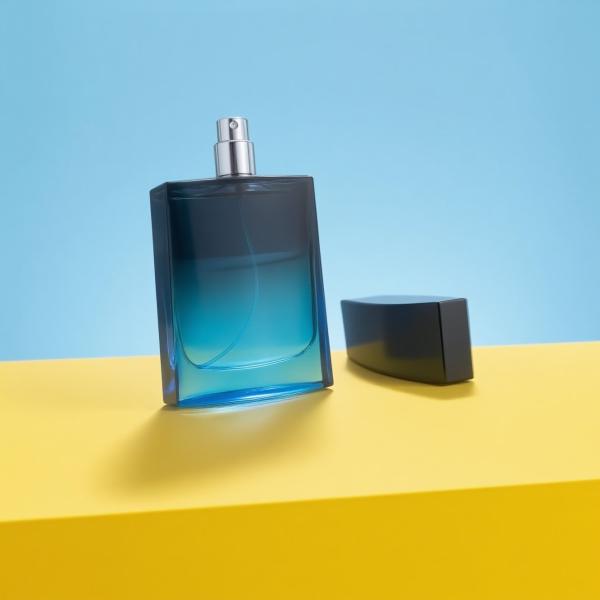 Custom 100ml Square Glass Luxury And Elegant Empty Perfume Bottle Pump Sprayer Gradient Black And Blue Color 15mm Neck
