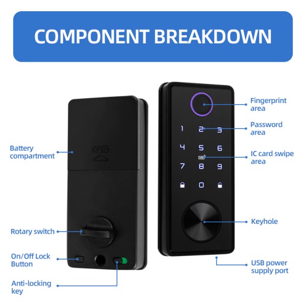 YAGU Mini Short Smart Lock Keyless Entry Password IC Card Key Anti-theft Lock Office Automatic Digital Code Deadbolt Door Lock
