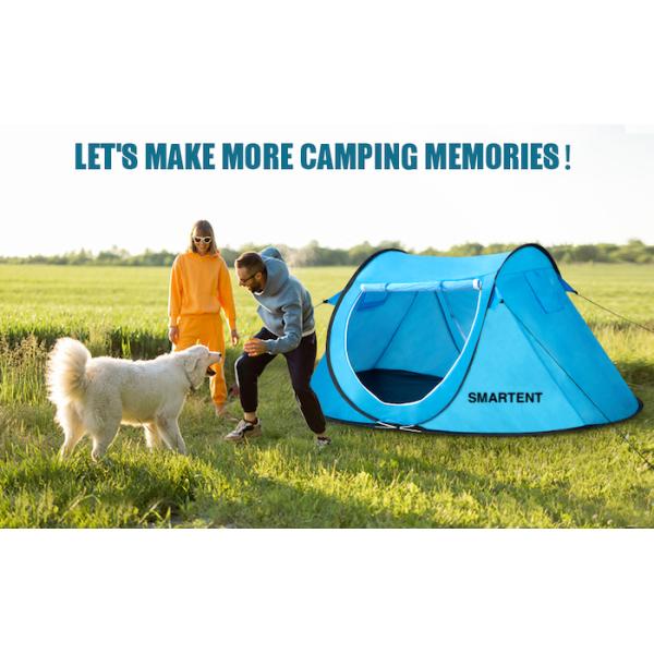 86.6*37.4*47.2Inch Blue Pop Up Camping Tent With Ventilated Mesh Windows 2 Person Capacity Waterproof Design