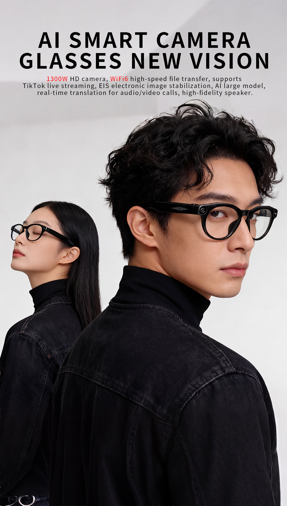 Real Time Smart AI Translation Glasses Take Picture Video Recording Audio Call