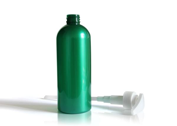 Lotion Boston Round Pump Bottles , Standard Capacity Green Lotion Bottle 500ML