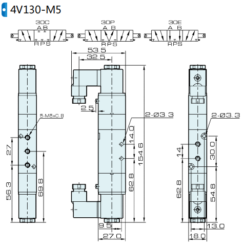 Тип путь 4A130C-M5 4A130E-M5 4 a 130 после полудня 5 Airtac пневматического клапана 5/3 пилота воздуха