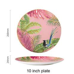 Jungle Animal Pattern Ceramic Plate Set Round European Style For Home Party