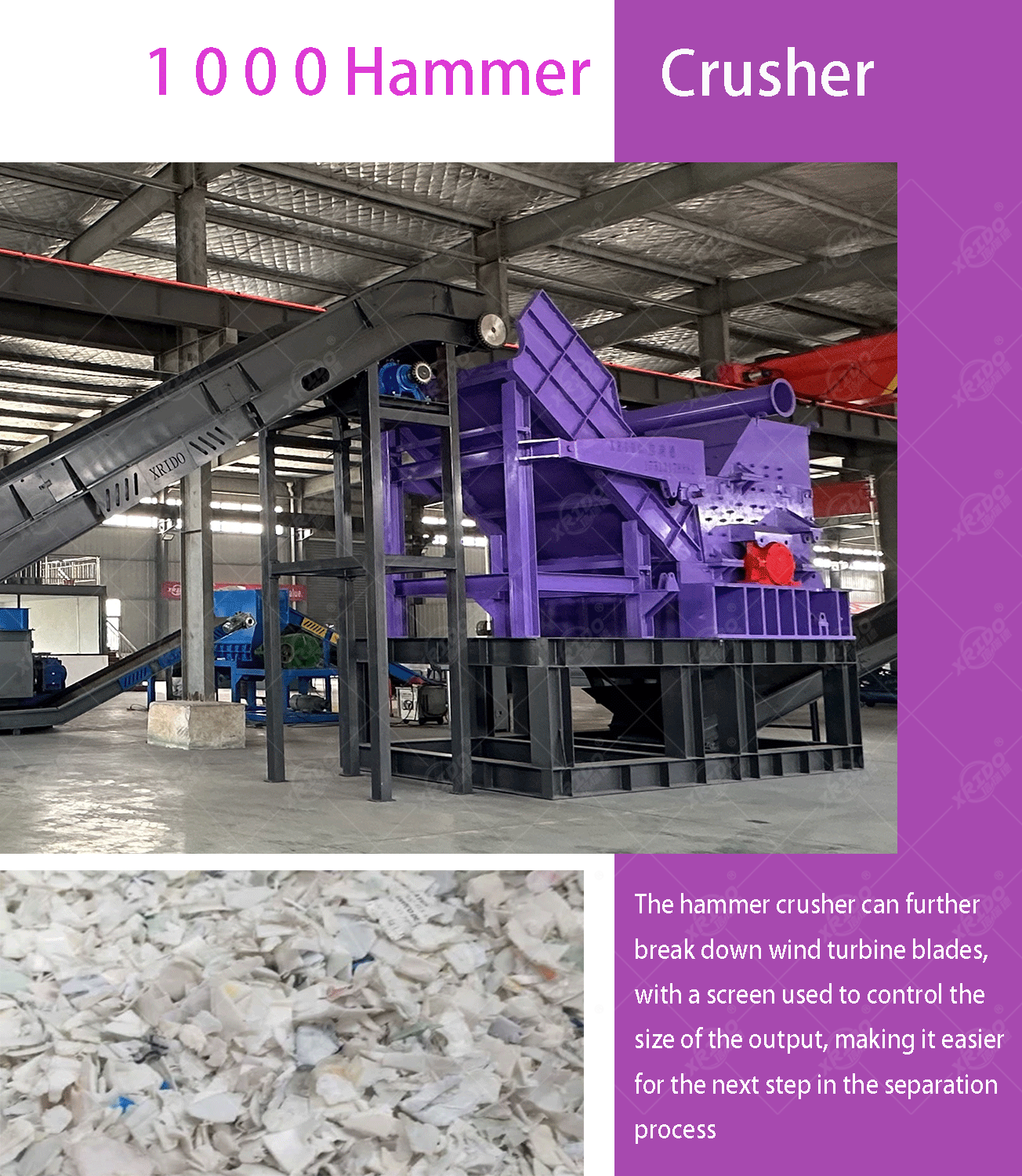 55 kw Power Double Shaft Design Multifunctional Mobile Shredder for Wind Turbine Blade and Composite Material Shredding