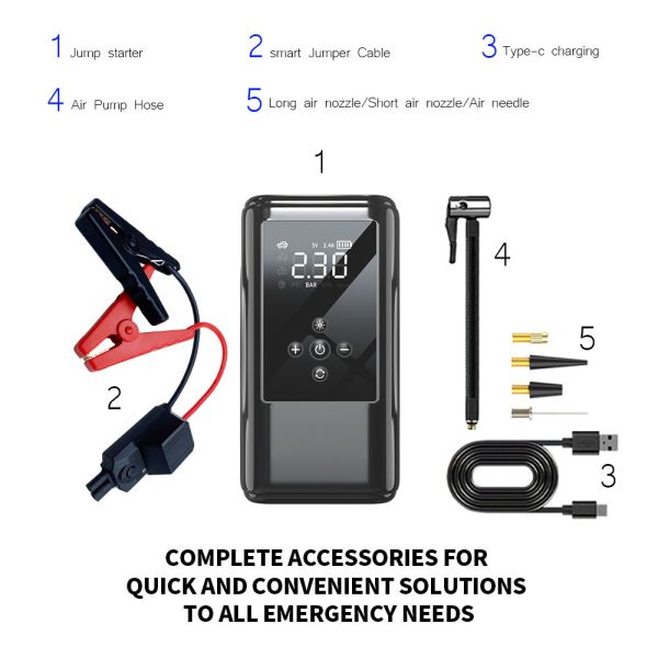 600A Peak Current Jump Starter with 150PSI Tire Inflator and 6400mAh Portable Power Bank