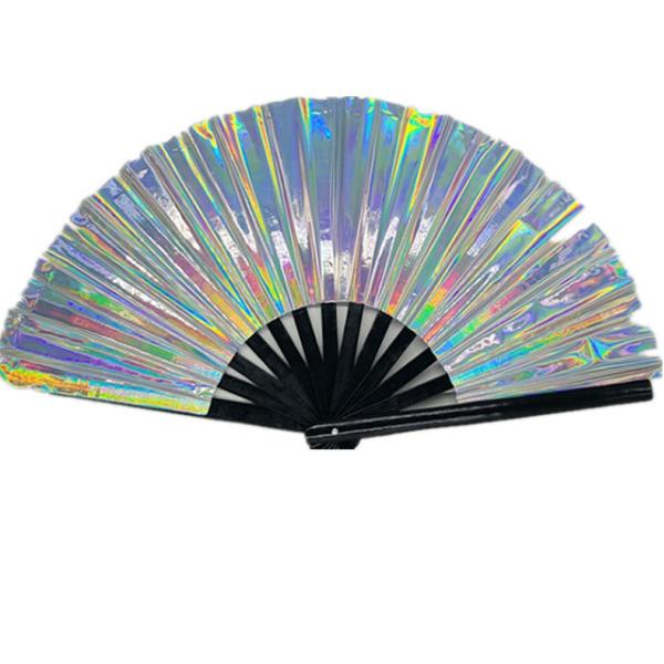 Fã de dobramento iridescente plástico fãs decorativos da mão de um comprimento de 13 polegadas 33cm grandes