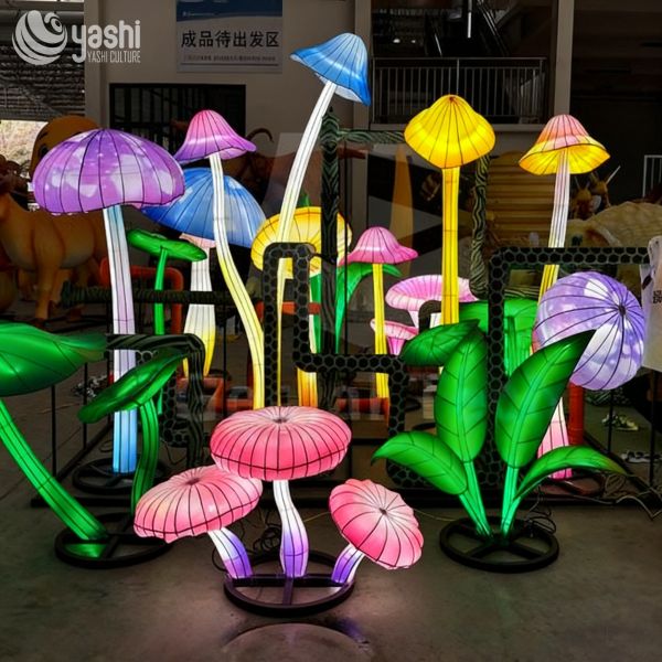 Custom Colorful Mushroom & Plant Lantern Group, Mixed‑Size LED Light Sculpture for Outdoor Theme Festival