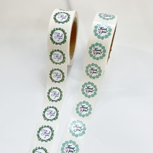 Small Business Thank You Stickers Printing Logo Round Adhesive Roll Label Gloss Aesthetic Vinyl Sticker Packaging Label