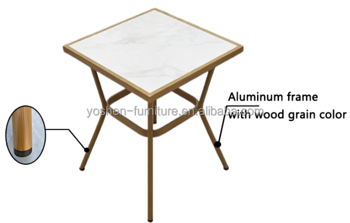 Modern Outdoor Square Dining Coffee Table Set Matching Patio Bistro Chairs for Cafe Resort Use