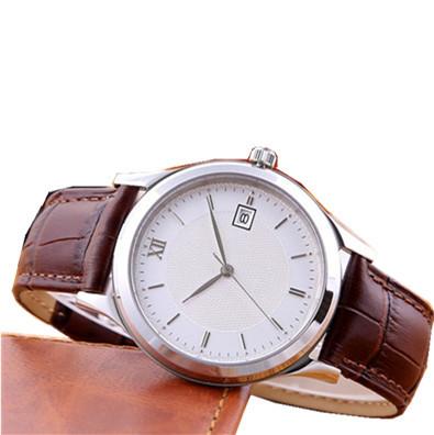 Customized Stainless Steel Watches With Leather Band , 3-5ATM Waterproof