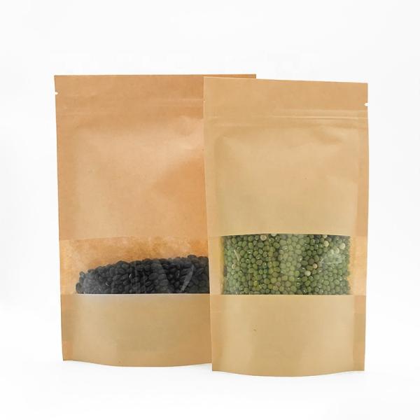 Food Grade Zipper Kraft Paper Pouch , Dry Food Stand Up Pouch With Window