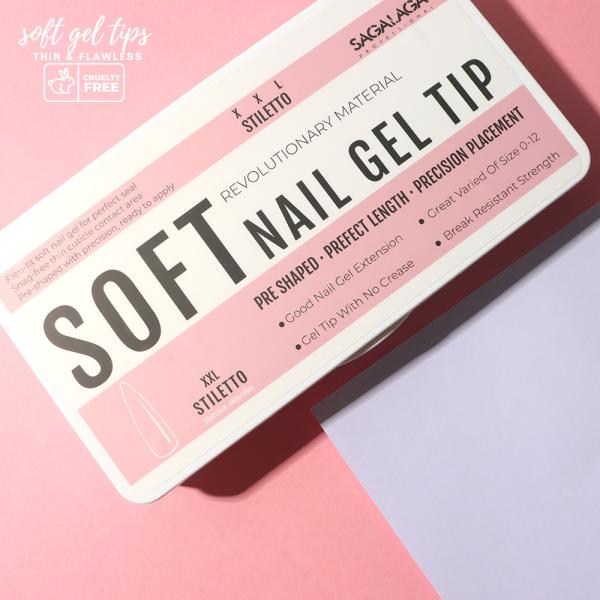 Selling Units Single item 500pcs Soft Gel Tips Customs Logo White Box 12 Size Medium Coffin and Almond Pre Buffed Tips for Extension